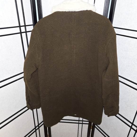 Zara Man Aviator Field Jacket Green Winter Coat Small Shearling Collar WoolBlend - Picture 5 of 7